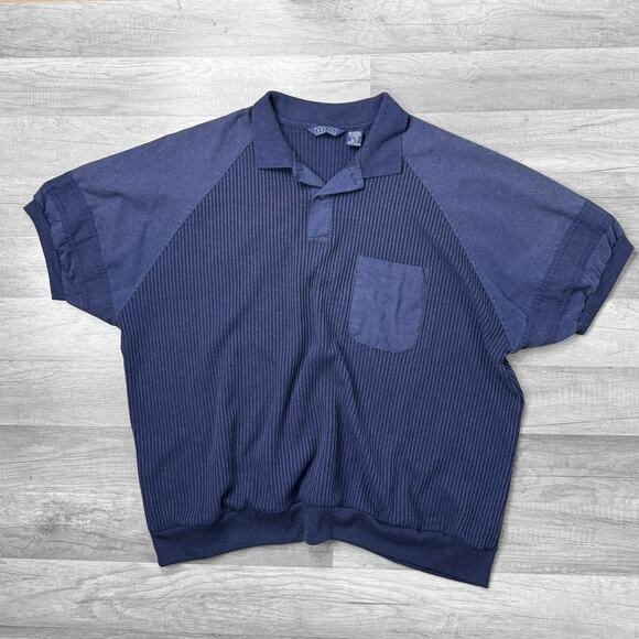 Vintage 90s Navy Blue Envoy Textured Polo Shirt Pocket Grandpa Core Dad Fit 3X - Picture 1 of 4